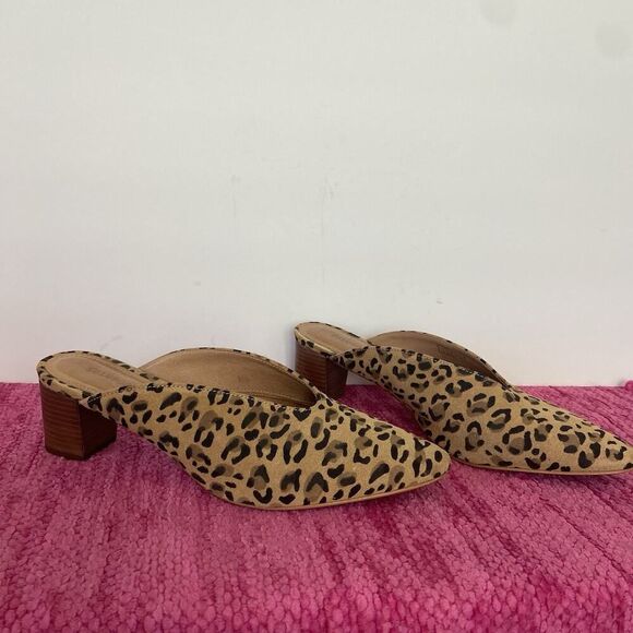 Soludos Heidi Block Heel Leopard Print Suede Mules Size 8.5 - Picture 1 of 11